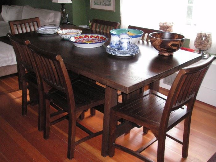 David Smith & Co teak Asian style dining table + 6 chairs