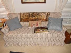 One of 2 Early American sofas