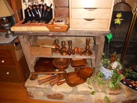 Wooden bench with assorted pine accent pieces