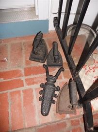Antique Cast Iron Flat Irons and Cast Iron Boot Jack / Remover