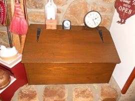 Pine wood box with wrought iron hinges