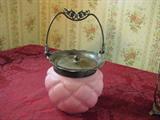 Pink Satin Glass Quilted Biscuit Cracker Jar