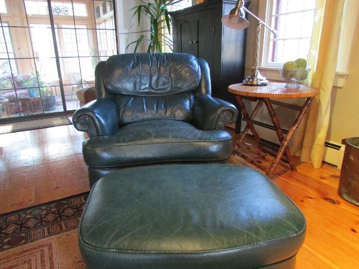 all leather chair and ottoman