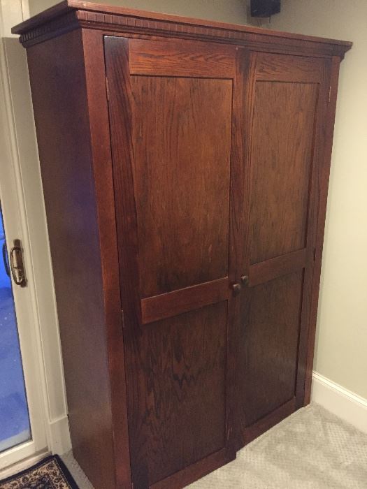 Mahogany stained armoire with 3 deep adjustable shelves - perfect for storage