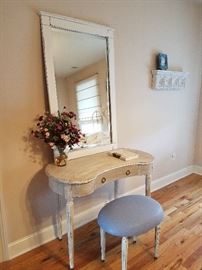 Chalk-painted vanity table with mirror
