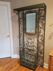 Wrought-iron hall tree with mirror