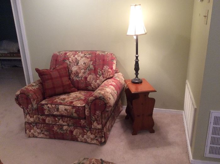 Matching chair to sofa, magazine table, lamp 1 of 2