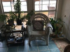 Sunroom wicker Chair, table & lamp