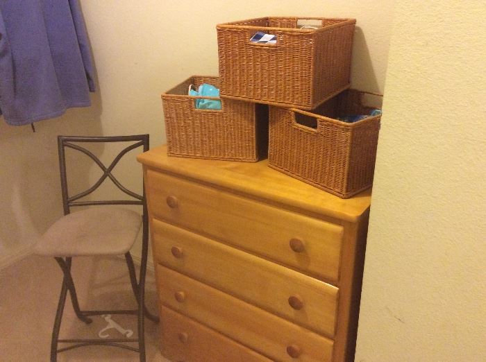 Folding chair & 3 drawer chest in closet