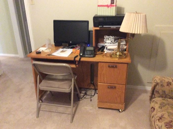 Desk, computer screen , printer and lamp - NO computer