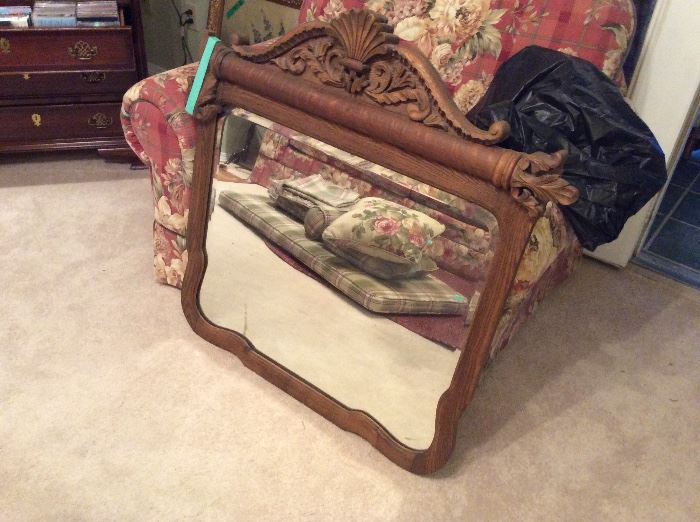 Great vintage mirror - stool cushion & pillows to match bedding
