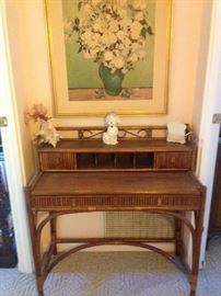 bamboo desk and floral art