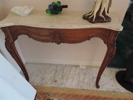 entry table with dish and glass grapes