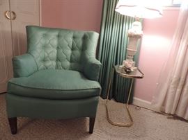 Side Chair with tufted back and vintage lamp