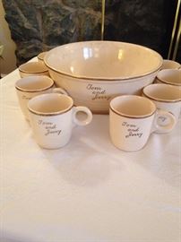 vintage tom and jerry punch bowl and cups