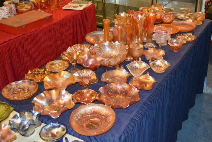 TABLES AND TABLES of Vintage Carnival Glass