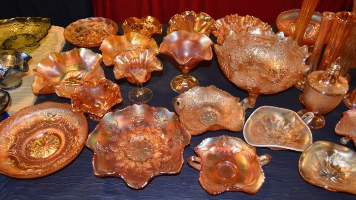 Tables of Carnival glass