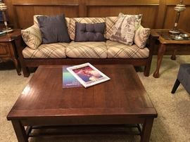 Sofa and Solid Wood Coffee Table