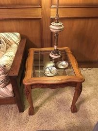 Glass Top side Table and 2 of 2 Matching Lamps