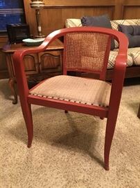 Orange Painted Cane Back Chair