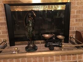Brass Fireplace Fender, Heavy Bronze Statue, Scale with Weights