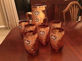 Highly Decorated set of Pitcher and Glass From Murano