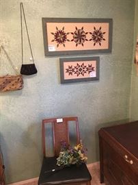 1 of 2 Mid Century Chairs, Wood Quilt Art