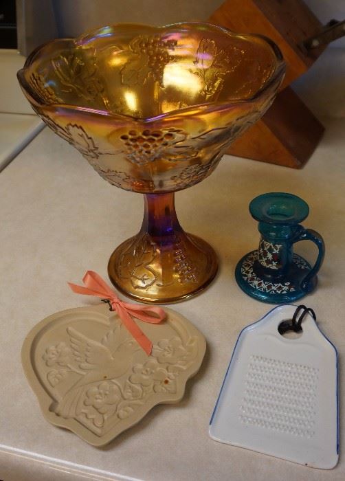 Carnival glass compote and more