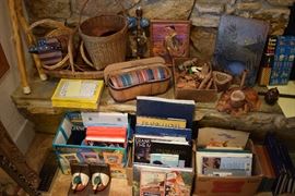 Baskets, books, 