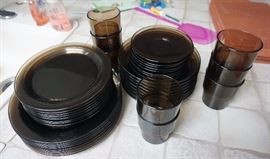 VIntage Vereco smokey glass dinnerware service for 8