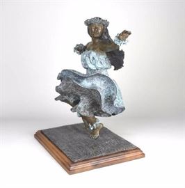 Kaholo Huki. It is the position the dancer is in. Bronze sculpture by Lark Dimond. Size 14x19 in. Koa wood base 16x12in. Weight 46 lbs. including base. Year 1996. Buy it now $5000 