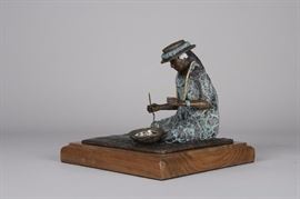 Lei Maker. Bronze sculpture by Lark Dimond. Size 7x6.5in. Koa wood base 8.5x8.5in. Weight 10lbs including base. year 1999. Buy it now $650. 