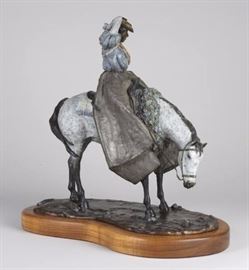 Pau U Rider. Skirt Early 1900s Country Girl. Bronze sculpture by Lark Dimond. Size 14x8in. Koa wood base 16x9in. Weight 26.5lbs including base. year 1999. Buy it now $1750. 