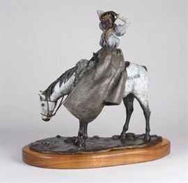 Pau U Rider. Skirt Early 1900s Country Girl. Bronze sculpture by Lark Dimond. Size 14x8in. Koa wood base 16x9in. Weight 26.5lbs including base. year 1999. Buy it now $1750. 