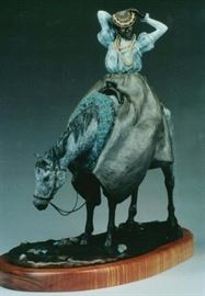Pau U Rider. Skirt Early 1900s Country Girl. Bronze sculpture by Lark Dimond. Size 14x8in. Koa wood base 16x9in. Weight 26.5lbs including base. year 1999. Buy it now $1750. 