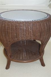 Wicker side table with glass top