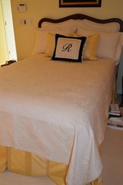 Double bed and beautiful bedding. (The monogram letter "R" pillow is not for sale)