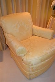 Floral upholstered chair; there are a pair of these beautiful chairs