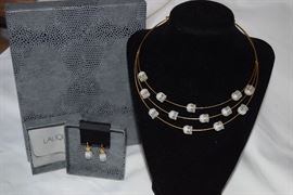 Lalique triple strand Muguet choker and earrings