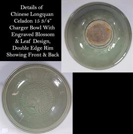 Asian Arts Celadon Longquan Charger Bow Also
