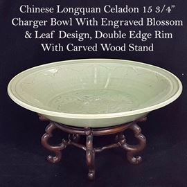 Asian Arts Celadon Longquan Charger Bowl