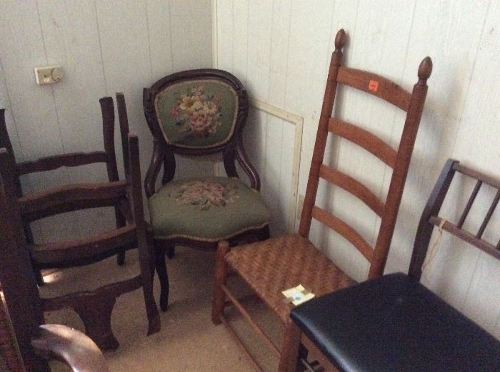 Ladder backs, Victorian needlepoint chairs