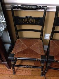 Antique Black Gold Stenciled Rush Seat Side Chair - 1 of 2 