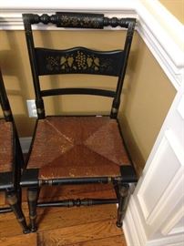 Antique Black Gold Stenciled Rush Seat Side Chair - 2 of 2 