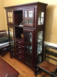 Dark Wood Lighted Mirrored Back China Cabinet