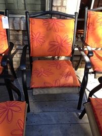 Brown Metal & Beige Mesh Fabric Patio Dining Chair w/ Cushions - Detail