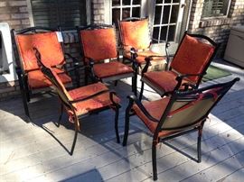 Brown Metal & Beige Mesh Fabric Patio Dining Chairs w/ Cushions - SET OF SIX