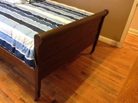 Antique Dark Stained Oak Double/Full Bed - Headboard, Foot Board, Side Boards & Slats w/ Complimentary Double/Full Size Mattresses - Foot Board Detail