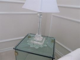 Glass end tables  three of them  Also a beautiful solid glass lamp!!!!