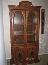 Large Oak and pressed wood lighted cabinet